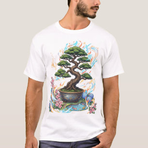 Bonsai-boom Anime-stijl Grafisch. T-shirt