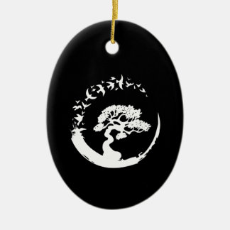 bonsai boom japans enso cirkel vogels lange mouw keramisch ornament