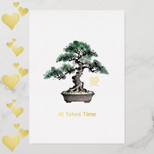 Bonsai Boom Japanse Liefde Calligrafie Valentijn Folie Uitnodiging
