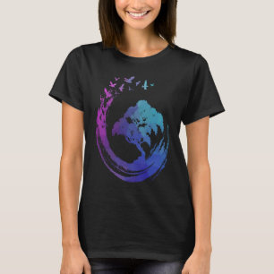 Bonsai Boom met vliegende vogels Japanse Zen Boedd T-shirt