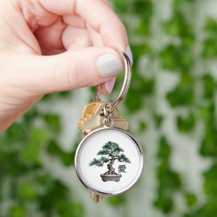 Bonsai-boom Sumi-e stijl Japanse liefde kalligrafi Sleutelhanger