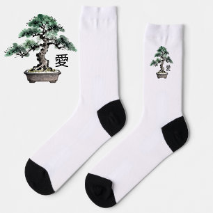 Bonsai-boom Sumi-e stijl Japanse liefde kalligrafi Sokken