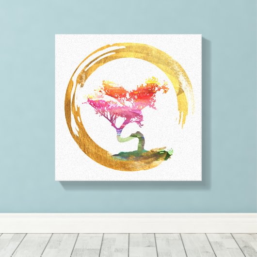 Bonsai Boom. Zen Enso Circle Waterverf Art. Canvas Afdruk (Insitu (Houten vloer))