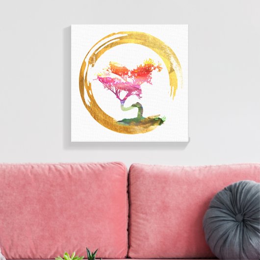 Bonsai Boom. Zen Enso Circle Waterverf Art. Canvas Afdruk (Insitu (Woonkamer))