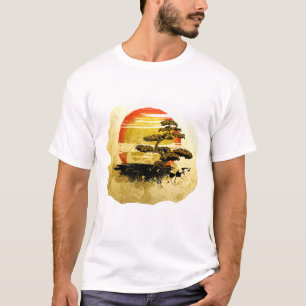bonsai-boomafbeelding in sepia-tonen t-shirt