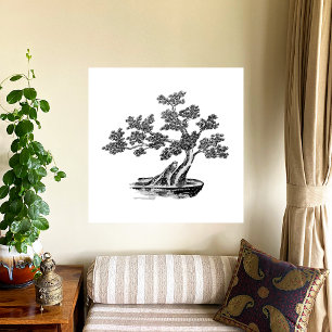 Bonsai - Chinese stijl - zwart en wit Perfect Poster