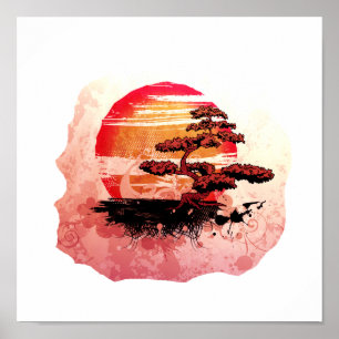 Bonsai Grafische Cool Red versie Poster