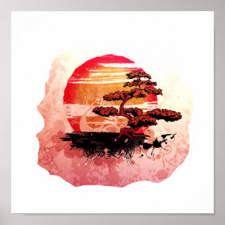 Bonsai  Grafische Cool Red versie Poster