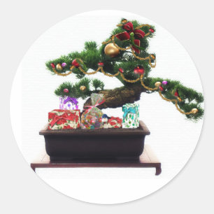 Bonsai kerstboom ronde sticker