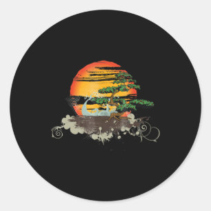 Bonsai stijl boom zonsondergang of zonsopgang ronde sticker