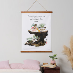 Bonsai Tree Botanische Plant Japanse Waterverf Hangend Wandkleed