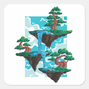 Bonsai Tree Floating Garden Islands Gift Vierkante Sticker