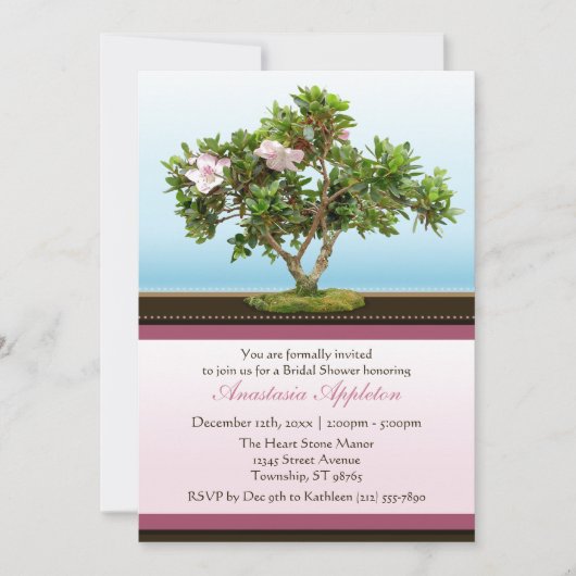 Bonsai Tree Flowers Invitations de douche nuptiale (Devant)