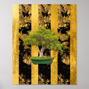 Bonsai Tree Gold Black Wall Art Poster