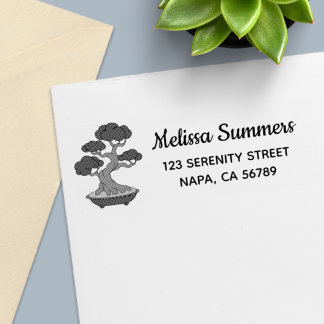 Bonsai Tree in a Tray Return Address, Etched Zelfinktende Stempel