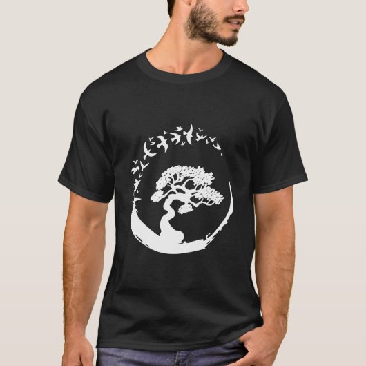 Bonsai Tree Japanese Enso Circle Birds T-shirt (Voorkant)