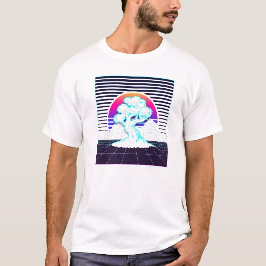 Bonsai Tree Japans Zen Synthwave Sun Vaporwave A T-shirt (Voorkant)