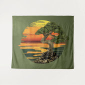 Bonsai Tree Zonsondergang boven zee Wandkleed (Voorkant (horizontaal))