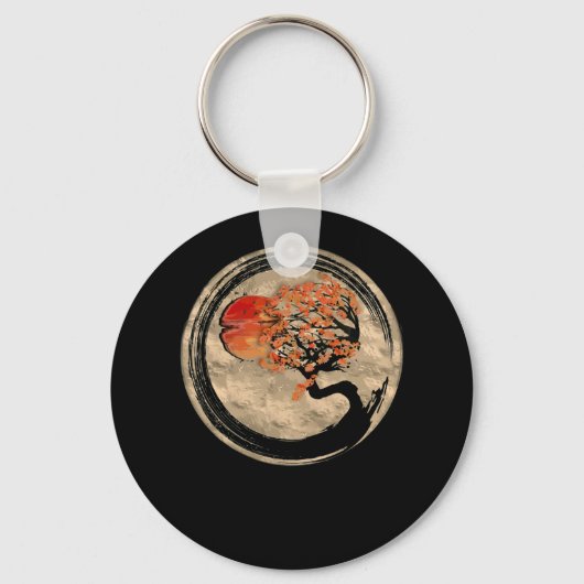 Bonsai Zen Boeddhistische Enso Cirkel Boom In Japa Sleutelhanger (Voorkant)