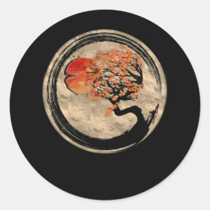 Bonsai Zen Buddhist Enso Circle Tree in het Japans Ronde Sticker