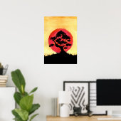 Bonsai Zonsondergang Poster (Thuiskantoor)