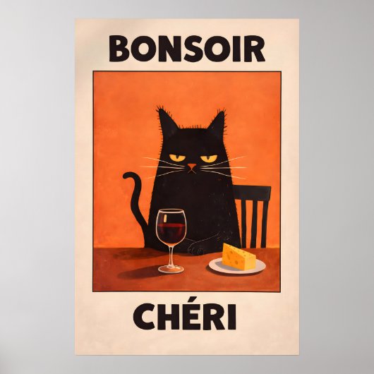 Bonsoir Chéri Affiche de Chat Noir, Fromage de Vin (Devant)