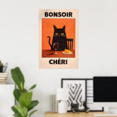 Bonsoir Chéri Affiche de Chat Noir, Fromage de Vin (Bureau à domicile)