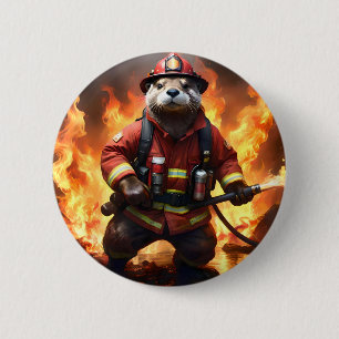 *Bont en vlammen: de brandende brandweerman van de Ronde Button 5,7 Cm