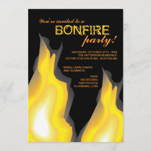 Bontbrand Campfire Flams on Black Invitation Kaart