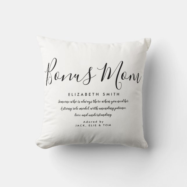 Bonus mama Stepmama Quote Black en White Throw Pil Kussen (Voorkant)