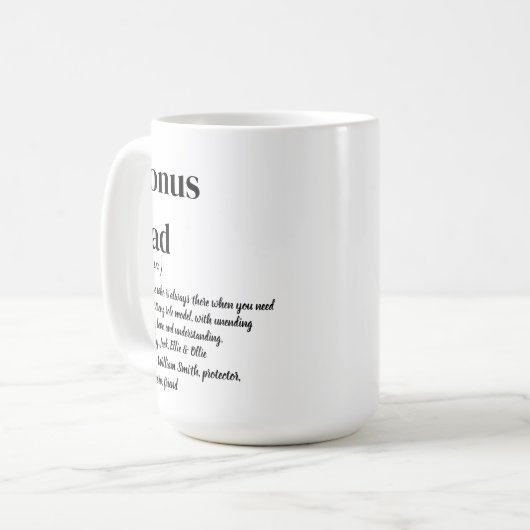 Bonus Papa Stepdad Definitie Wit en zwart Koffie Koffiemok (Voorkant links)