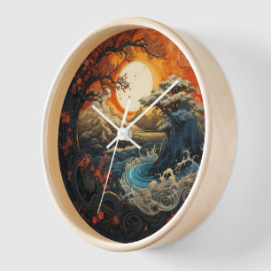 Bonzai Tree Wave Yin Yang Martial Arts Mur Horloge
