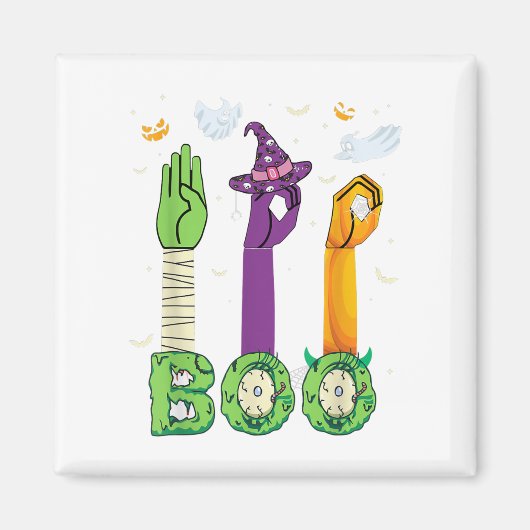 Boo American Sign Language ASL Deaf Halloween Cost Magneet (Voorkant)