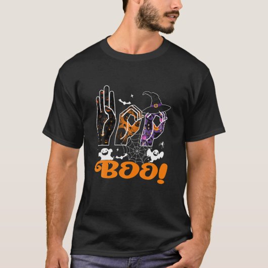 Boo American Sign Language ASL Deaf Halloween Cost T-shirt (Voorkant)