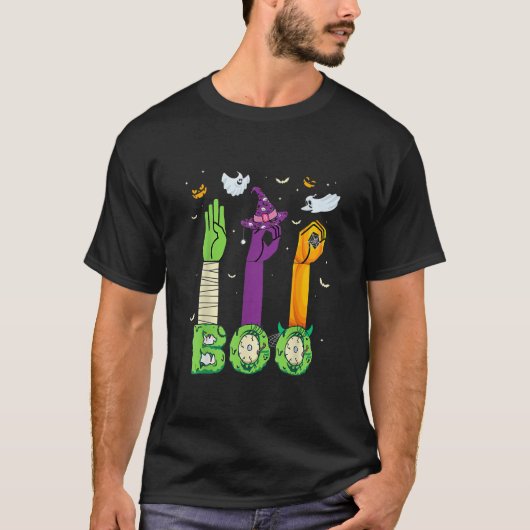 Boo American Sign Language ASL Deaf Halloween T-shirt (Voorkant)