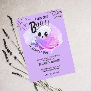 Boo Baby Shower Halloween Paarse Thema Cute Feestj Kaart