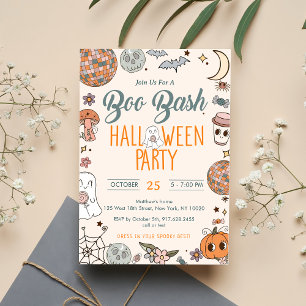 Boo Bash Groovy Schattige Ghost Halloween Party Kaart