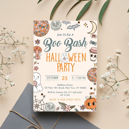 Boo Bash Groovy Schattige Ghost Halloween Party Kaart