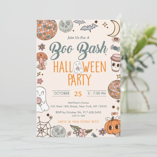 Boo Bash Groovy Schattige Ghost Halloween Party Kaart (Staand voorkant)