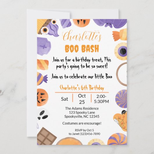"Boo Bash" Halloween Anniversaire Fête Invitation (Devant)