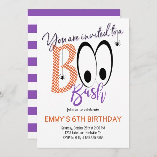 BOO BASH HALLOWEEN ANNIVERSAIRE INVITATION DU PART (Devant / Derrière)