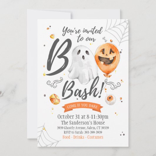 Boo Bash uitnodiging, Halloween uitnodiging (Voorkant)