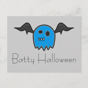 Boo Bat Blue Ghost Batty Halloween Briefkaart