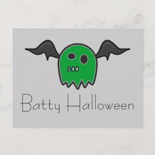 Boo Bat Green Ghost Batty Halloween Briefkaart