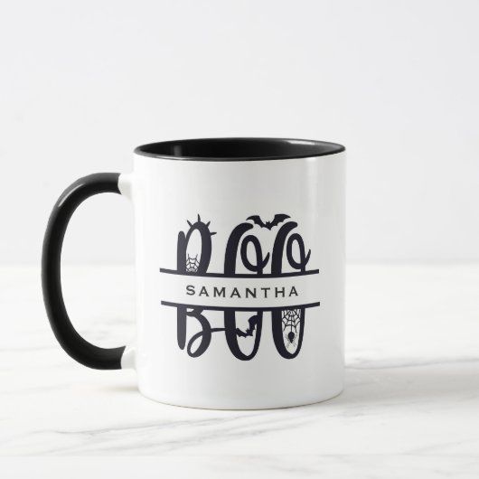 Boo Bats & Spider Web Aangepaste Monogram Mok (Links)