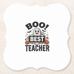 Boo Beste Leraar Vintage Halloween Leraar Ontwerp_ Kartonnen Onderzetters