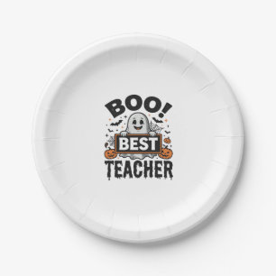 Boo Beste Leraar Vintage Halloween Leraar Ontwerp_ Papieren Bordje