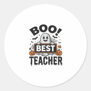 Boo Beste Leraar Vintage Halloween Leraar Ontwerp_ Ronde Sticker