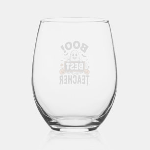 Boo Beste Leraar Vintage Halloween Leraar Ontwerp_ Wijnglas Zonder Voet