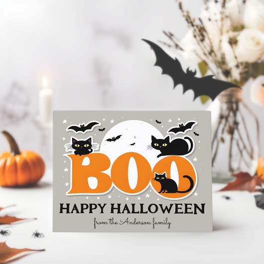 Boo Black Cats and Bats Happy Carte postale Hallow